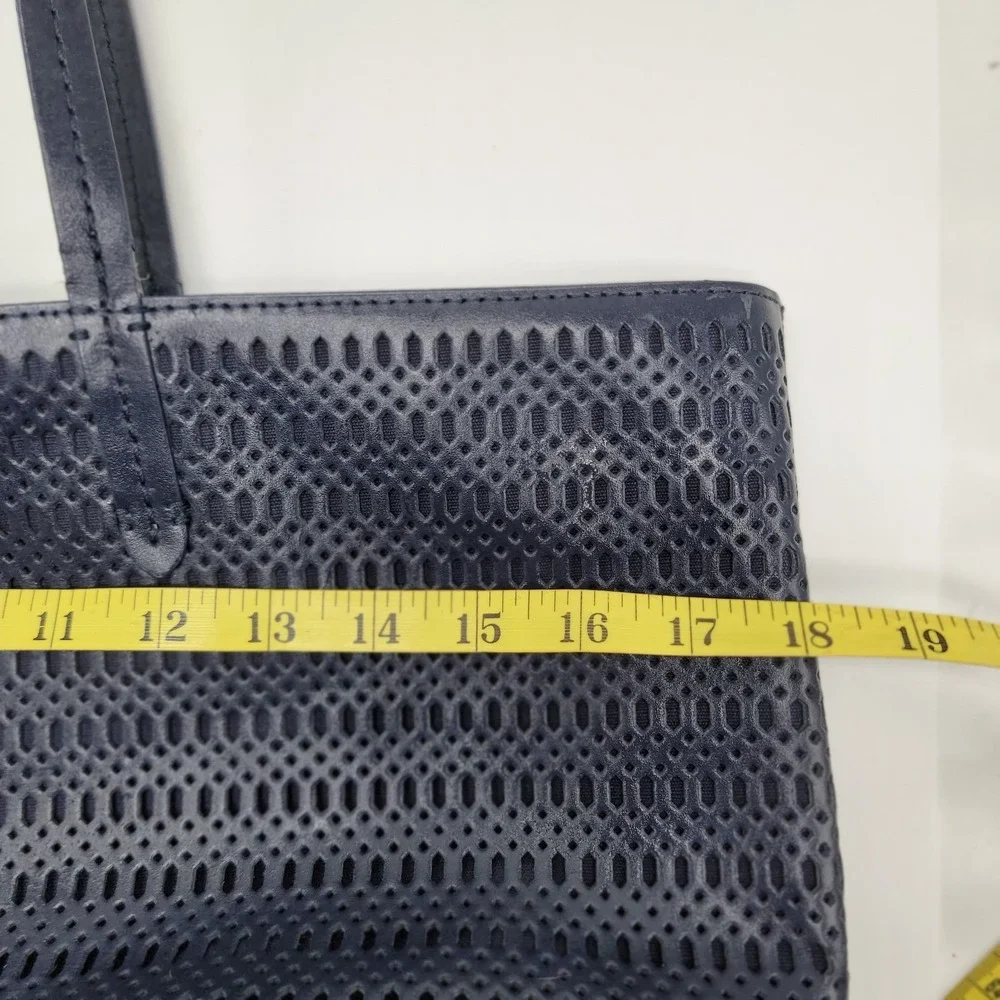 Brooks Brothers Navy Perforated Laser Cut Leather Tote Shoulder Purse Bag